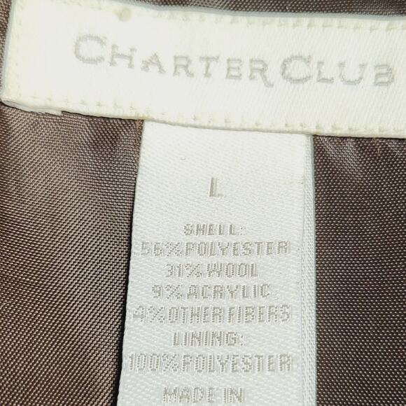 Charter Club Y2K Brown Plaid Wool Blend Short Swing Pea Coat Raglan Sleeves Sz L - Picture 14 of 15